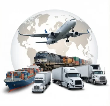 Logistic graphic with different transportation vehicles